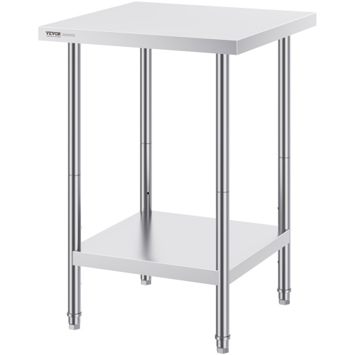 VEVOR 24 x 24 x 34 Inch Stainless Steel Prep Table, Heavy Duty Metal Worktable with 3 Adjustable Height Levels, Commercial Workstation for Kitchen