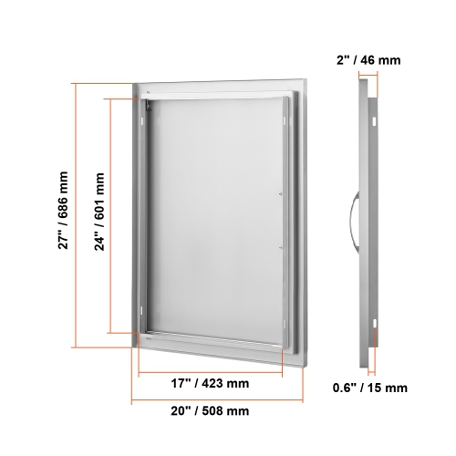 Porte d'accès pour barbecue VEVOR 20&nbsp;W x 27&nbsp;po, porte de cuisine extérieure simple, porte encastrée en acier inoxydable, porte verticale