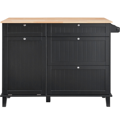 VEVOR 50" Kitchen Island Cart, Wood Top Breakfast Bar with Trash Cabinet Tilt Out 10 Gallon Storage, Farmhouse Dining Living Room Table with Drop
