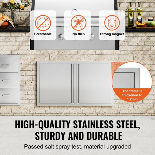 VEVOR 36W x 21H Inch BBQ Access Door, Double Outdoor Kitchen Door, Stainless Steel Flush Mount Door, Wall Vertical Door with Recessed Handles , for