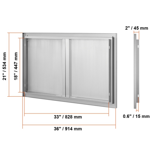 VEVOR 36W x 21H Inch BBQ Access Door, Double Outdoor Kitchen Door, Stainless Steel Flush Mount Door, Wall Vertical Door with Recessed Handles , for