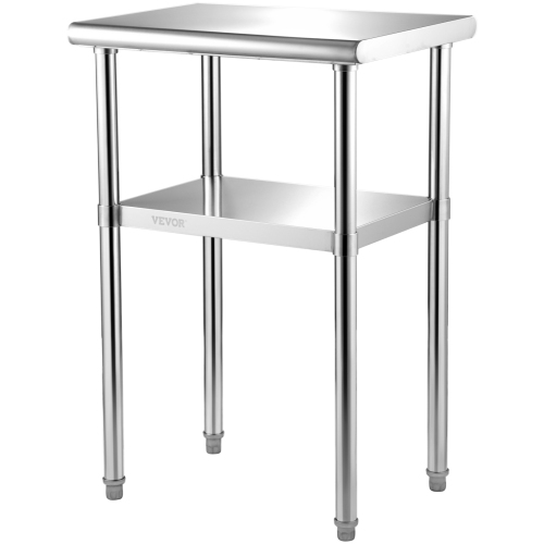 VEVOR 24 x 18 x 36 Inch Stainless Steel Prep Table, 600lbs Load Capacity Heavy Duty Metal Worktable with Adjustable Undershelf & Feet, Commercial
