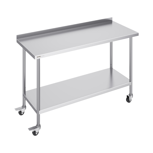 VEVOR 24 x 60 x 40 Inch Stainless Steel Work Table, Commercial Food Prep Worktable with Casters, Heavy Duty Prep Worktable, Metal Work Table with