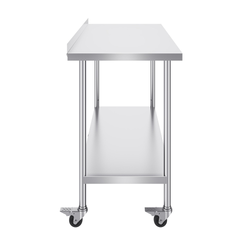 VEVOR 24 x 60 x 40 Inch Stainless Steel Work Table, Commercial Food Prep Worktable with Casters, Heavy Duty Prep Worktable, Metal Work Table with