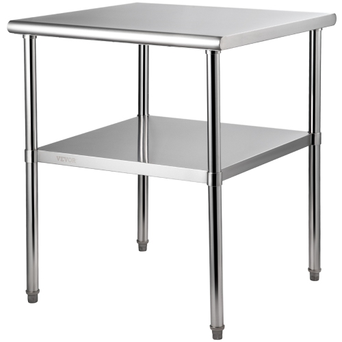 VEVOR 30 x 30 x 36 Inch Stainless Steel Prep Table, 800lbs Load Capacity Heavy Duty Metal Worktable with Adjustable Undershelf & Feet, Commercial