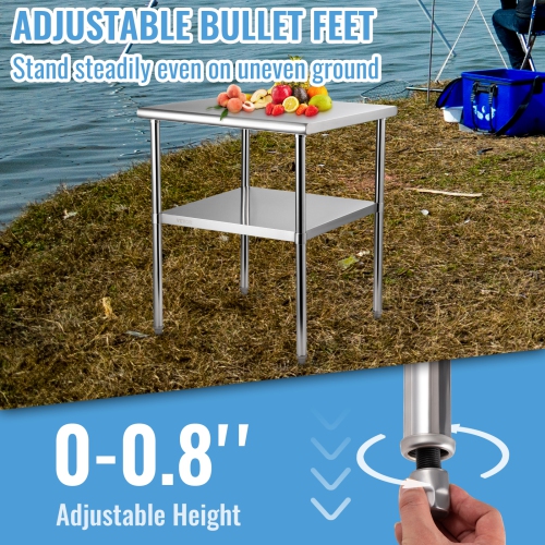 VEVOR 30 x 30 x 36 Inch Stainless Steel Prep Table, 800lbs Load Capacity Heavy Duty Metal Worktable with Adjustable Undershelf & Feet, Commercial