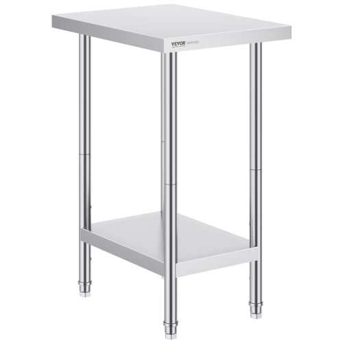 VEVOR 24 x 18 x 34 Inch Stainless Steel Prep Table, Heavy Duty Metal Worktable with 3 Adjustable Height Levels, Commercial Workstation for Kitchen