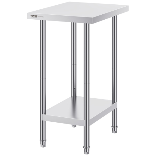 VEVOR 24 x 18 x 34 Inch Stainless Steel Prep Table, Heavy Duty Metal Worktable with 3 Adjustable Height Levels, Commercial Workstation for Kitchen