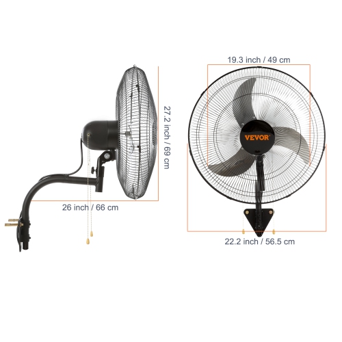 VEVOR 2 PCS Wall Mount Fan, 20 inch Oscillating, 3-speed High Velocity Max. 4000 CFM Industrial Wall Fan for Indoor, Commercial, Residential,