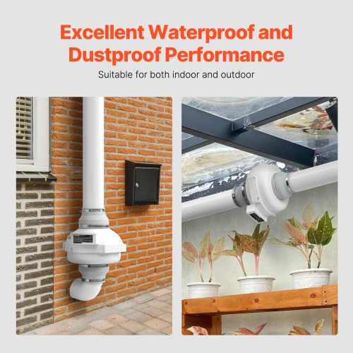 VEVOR 4 to 4.5 inch Radon Mitigation Fan System, Quiet 380 CFM Radon Mitigation Kit with 2 Couplers, Waterproof Radon Fan Electric Inline Duct Fan