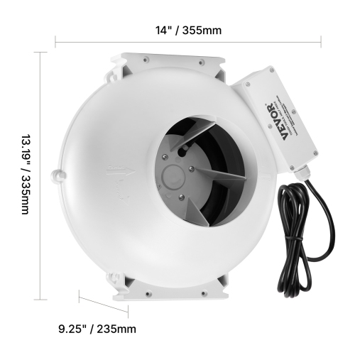 VEVOR 4 to 4.5 inch Radon Mitigation Fan System, Quiet 380 CFM Radon Mitigation Kit with 2 Couplers, Waterproof Radon Fan Electric Inline Duct Fan