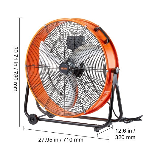 VEVOR 24 Inch Drum Fan, High Velocity Industrial Shop Fan, Heavy Duty Commercial Use 3-Speed 8600CFM, 360°Adjustable Tilting,0-2h Timer Industrial
