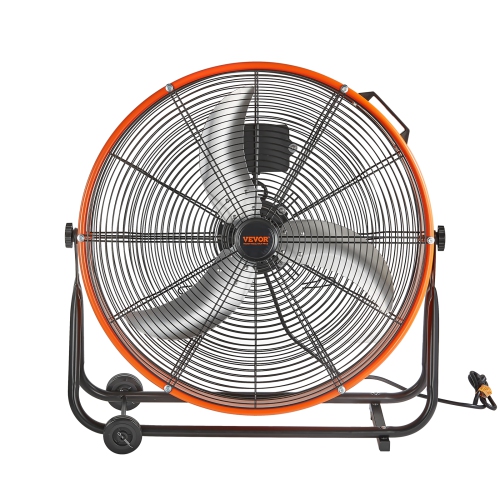 VEVOR 24 Inch Drum Fan, High Velocity Industrial Shop Fan, Heavy Duty Commercial Use 3-Speed 8600CFM, 360°Adjustable Tilting,0-2h Timer Industrial