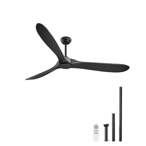 VEVOR 72 Inch Ceiling Fan without Light, 6-Speed Remote Control, 3-Wood-Blade, Reversible DC Motor, Modern Low Profile Flush Mount Exterior Fan for