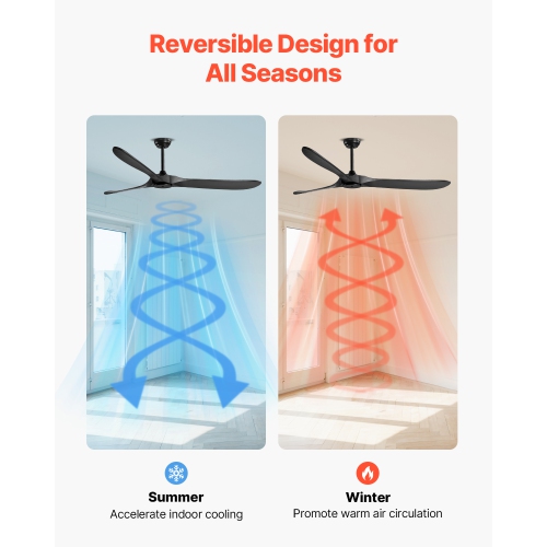 VEVOR 72 Inch Ceiling Fan without Light, 6-Speed Remote Control, 3-Wood-Blade, Reversible DC Motor, Modern Low Profile Flush Mount Exterior Fan for