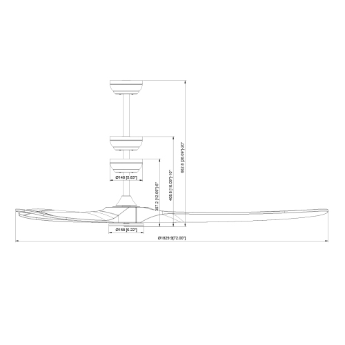 VEVOR 72 Inch Ceiling Fan without Light, 6-Speed Remote Control, 3-Wood-Blade, Reversible DC Motor, Modern Low Profile Flush Mount Exterior Fan for