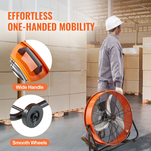 VEVOR 24 Inch Drum Fan, High Velocity Industrial Shop Fan, Heavy Duty Commercial Use Infinitely Variable Speed 7935CFM,360°Adjustable Tilting