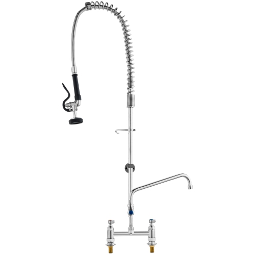 VEVOR Commercial Faucet with Pre-Rinse Sprayer, 44" Height, 8" Center, 12" Swing Spout, Deck Mount Kitchen Sink Faucet, Brass Constructed Device ,