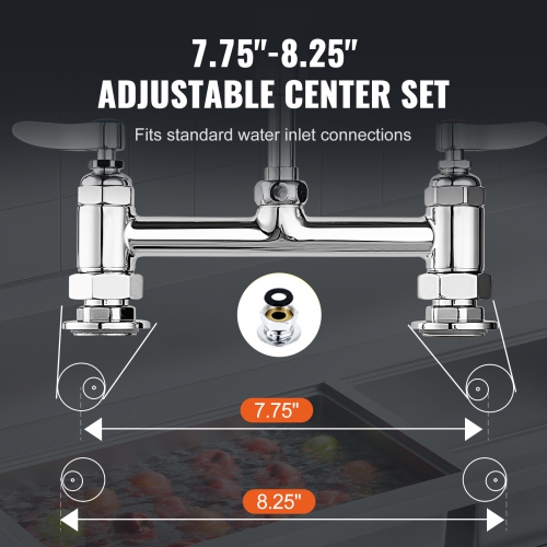 VEVOR Commercial Faucet with Pre-Rinse Sprayer, 44" Height, 8" Center, 12" Swing Spout, Deck Mount Kitchen Sink Faucet, Brass Constructed Device ,