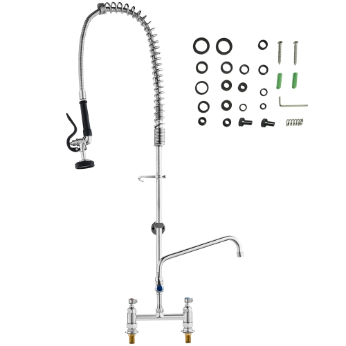 VEVOR Commercial Faucet with Pre-Rinse Sprayer, 44" Height, 8" Center, 12" Swing Spout, Deck Mount Kitchen Sink Faucet, Brass Constructed Device ,