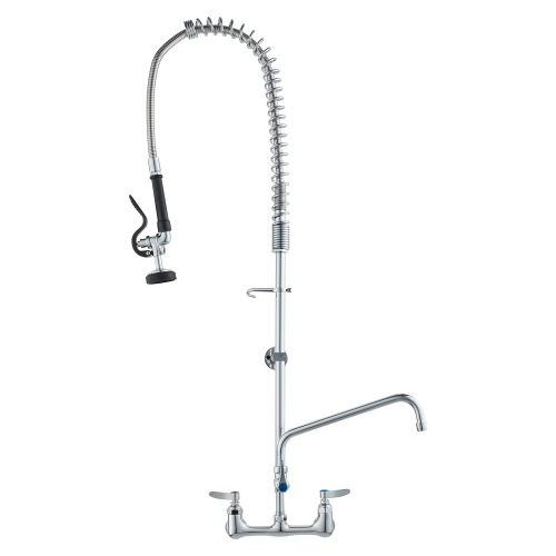 VEVOR Commercial Faucet with Pre-Rinse Sprayer, 44" Height, 8" Center, 12" Swing Spout, Wall Mount Kitchen Sink Faucet, Brass Constructed Device ,
