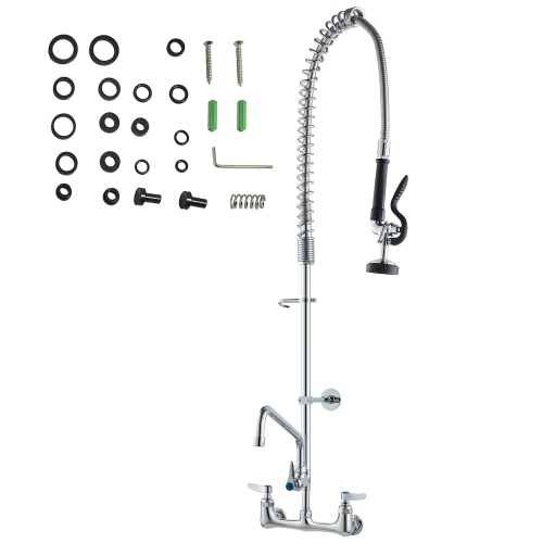 VEVOR Commercial Faucet with Pre-Rinse Sprayer, 44" Height, 8" Center, 12" Swing Spout, Wall Mount Kitchen Sink Faucet, Brass Constructed Device ,
