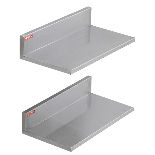 VEVOR 8.6" x 16" Stainless Steel Shelf, Wall Mounted Floating Shelving with Backsplash, 44 lbs Load Capacity Commercial Shelves, Heavy Duty Storage