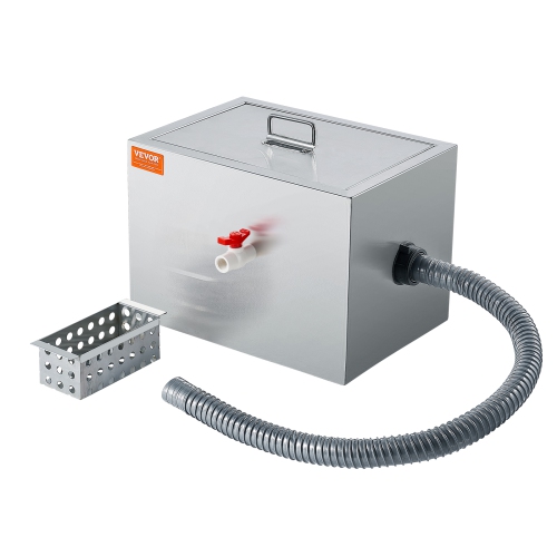 VEVOR 2.8 GPM Commercial Grease Trap, 8 LBS Grease Interceptor, Side Inlet Interceptor,Under Sink Stainless Steel Grease Trap,Waste Water Oil-water