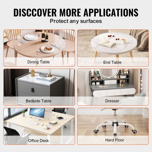 VEVOR 48 x 48 Inch Plastic Table Cover, 2.0 mm Thick Clear Table Protector, Round PVC Desk Mat, Waterproof & Easy Cleaning Desk Pad Tablecloth, for