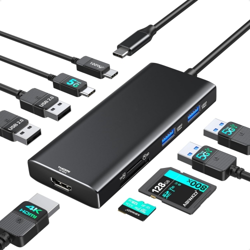 NIERBO  USB C Multiport Adapter 9 In 1 USB C Hub, 4K60Hz HDMI, USB C Data Port, 100W Power Delivery, 2 USB 3.0 Port, 2 USB 2.0 Port, Sd/tf For