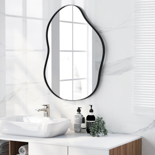 Gymax 22'' x 30.5'' Irregular Shaped Stylish Wall Mounted Mirror w/ Premium Back Board