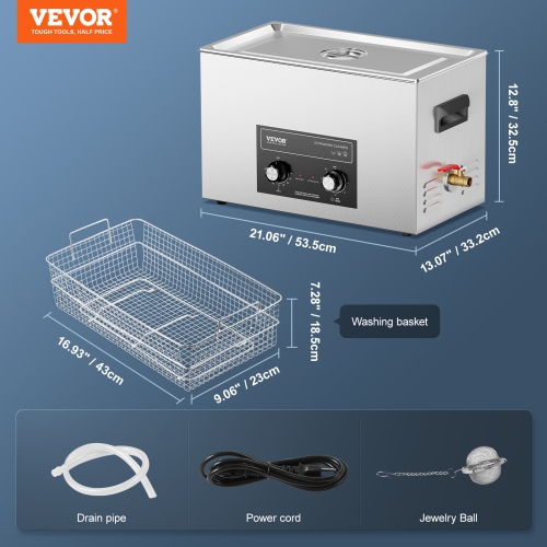 VEVOR 30L Ultrasonic Cleaner with Heater Timer & Basket, Professional Digital Sonic Cavitation Machine, 360W Cleaning Machine for Lab Tools, Metal