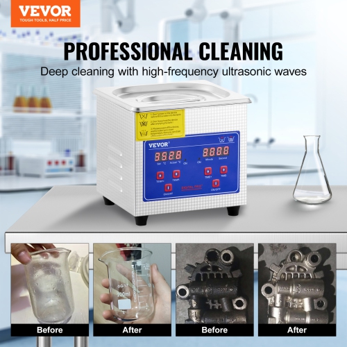 VEVOR 0.3 L Professional Ultrasonic Cleaner, Ultrasonic Jewelry Cleaner with Digital Timer & Heater, Stainless Steel Industrial Sonic Cleaner 40kHz