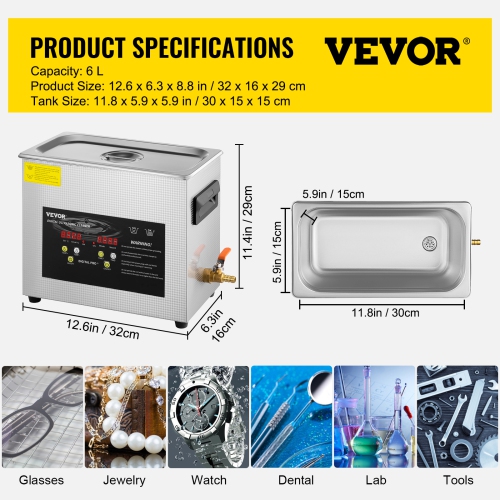 VEVOR 6L Upgraded Ultrasonic Cleaner Professional Digital Lab Ultrasonic Parts Cleaner with Heater Timer for Jewelry Glasses Cleaning
