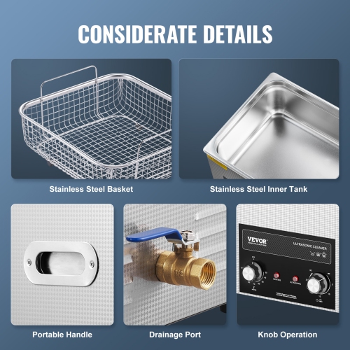 VEVOR 15L Ultrasonic Cleaner with Heater Timer & Basket, Professional Digital Sonic Cavitation Machine, 360W Cleaning Machine for Lab Tools, Metal