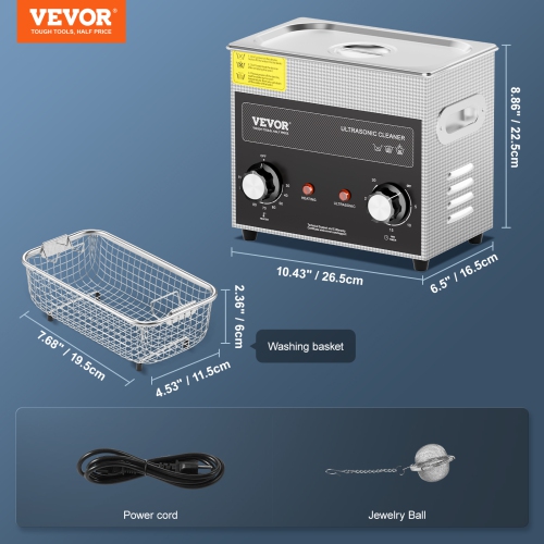 VEVOR 3L Ultrasonic Cleaner with Heater Timer & Basket, Professional Digital Sonic Cavitation Machine, 120W Cleaning Machine for Watch Instruments,