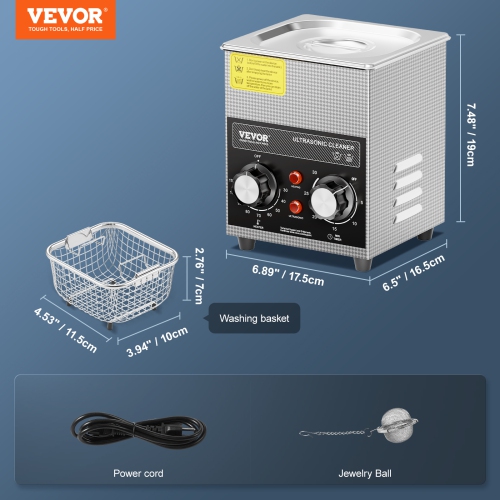 VEVOR 2L Ultrasonic Cleaner with Heater Timer & Basket, Professional Digital Sonic Cavitation Machine, 60W Cleaning Machine for Watch Instruments,
