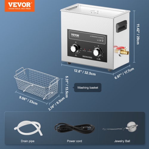 VEVOR 6L Ultrasonic Cleaner with Heater Timer & Basket, Professional Digital Sonic Cavitation Machine, 180W Cleaning Machine for Watch Instruments,