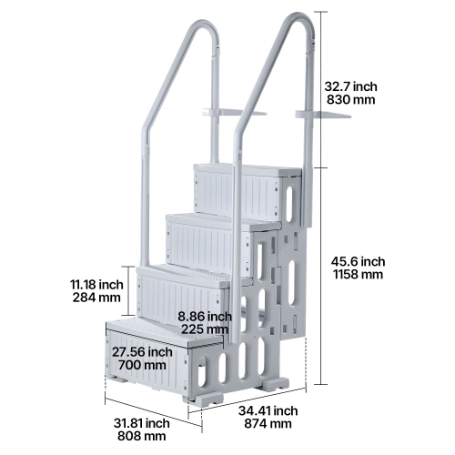 VEVOR Swimming Pool Ladder, 4-Step Double Handrails Stairs with Non-slip Heavy Duty Steps, Reliable 400 lbs Max Load Capacity, for 48-54 In Inground