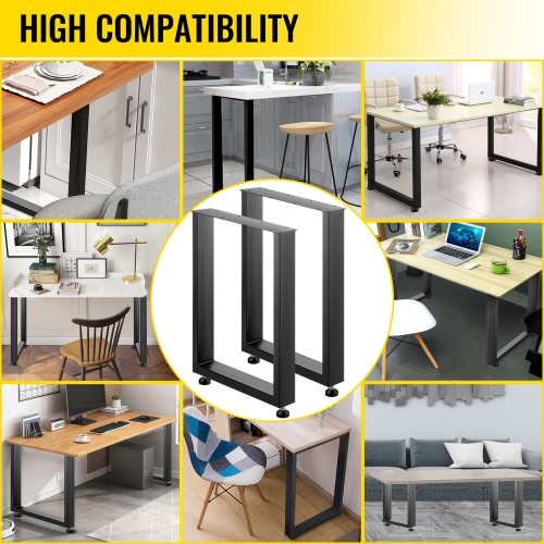 VEVOR Black Metal Table Legs Set of 2 Steel Table Legs 28x23 Inch Dining Table Legs Office Table Legs Computer Desk Legs Steel Bench Legs Country