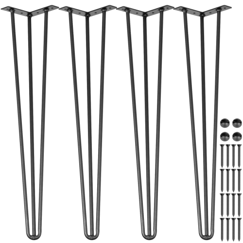 VEVOR  Hairpin Table Legs 24" Set Of 4 Desk Legs 880Lbs Load Capacity (Each 220Lbs) Hairpin Desk Legs 3 Rods for Bench Desk Chairs Carbon Steel Diy