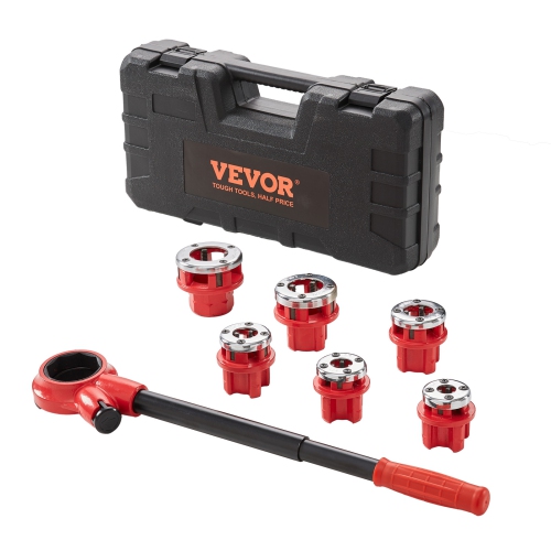VEVOR 1/4" - 1-1/4" NPT Ratchet Pipe Threader Kit, Manual Ratcheting Pipe Threader, Portable Pipe Threading Tool Set with 6PCS NPT Dies, Storage Case