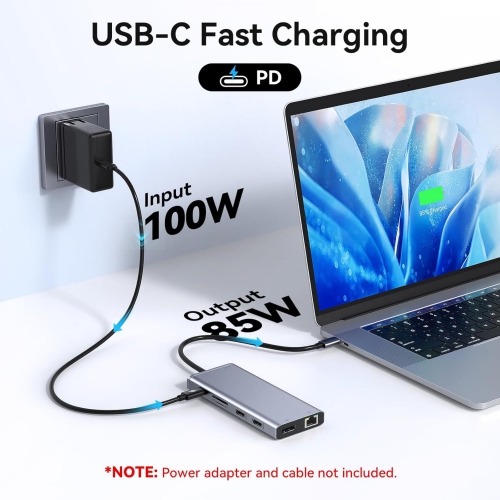 13 in 1 USB C Hub with Multiport Adapter Dongle with 2 HDMI, DP, Ethernet, PD Charging, 3 USB 3.0, 2 USB 2.0, SD/TF, Mic/Audio for