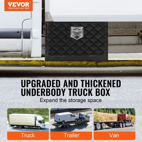 VEVOR 24"x14"x16" Underbody Truck Box, Pickup Storage Box, Heavy Duty Aluminum Diamond Plate Tool Box with Lock and Keys, Waterproof Trailer Storage