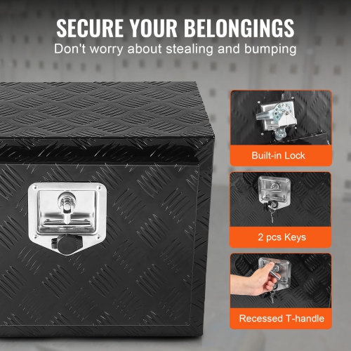 VEVOR 24"x14"x16" Underbody Truck Box, Pickup Storage Box, Heavy Duty Aluminum Diamond Plate Tool Box with Lock and Keys, Waterproof Trailer Storage