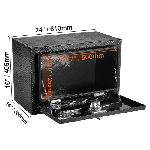 VEVOR 24"x14"x16" Underbody Truck Box, Pickup Storage Box, Heavy Duty Aluminum Diamond Plate Tool Box with Lock and Keys, Waterproof Trailer Storage