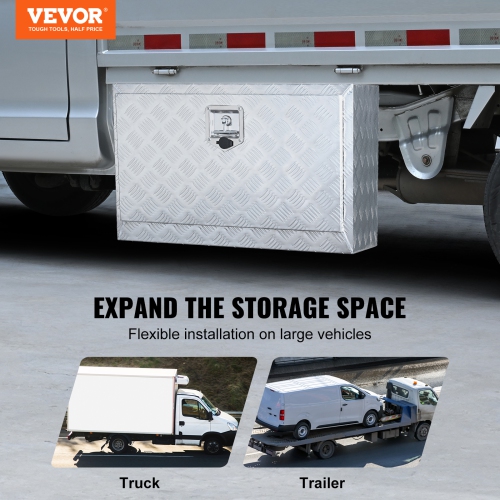 VEVOR 30"×14"×16" Underbody Truck Box, Pickup Storage Box, Heavy Duty Aluminum Diamond Plate Tool Box with Lock and Keys, Waterproof Trailer Storage