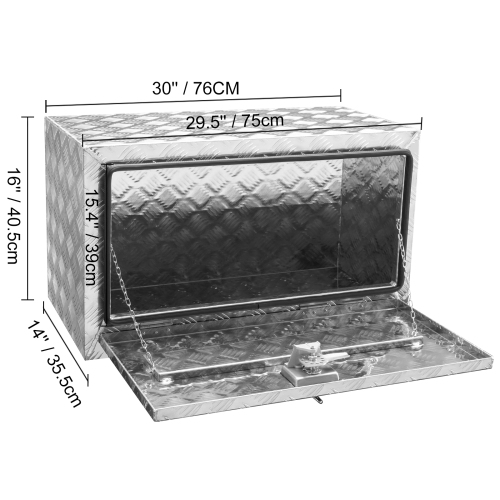 VEVOR 30"×14"×16" Underbody Truck Box, Pickup Storage Box, Heavy Duty Aluminum Diamond Plate Tool Box with Lock and Keys, Waterproof Trailer Storage