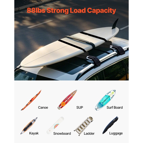 VEVOR 28" Soft Roof Rack Pads, Universal Car Roof Rack Pads for Various Crossbars, 88LBS Load Capacity Luggage Kayak Carrier with 2 Tie Down Straps &