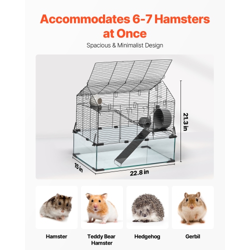 VEVOR 360° Hamster Cage, Viewing Transparent Hamster Habitats, Small Animal Cage, 22.8 x 15 x 21.3 in, Ventilated Pet Mouse Cages with Water Bottle,